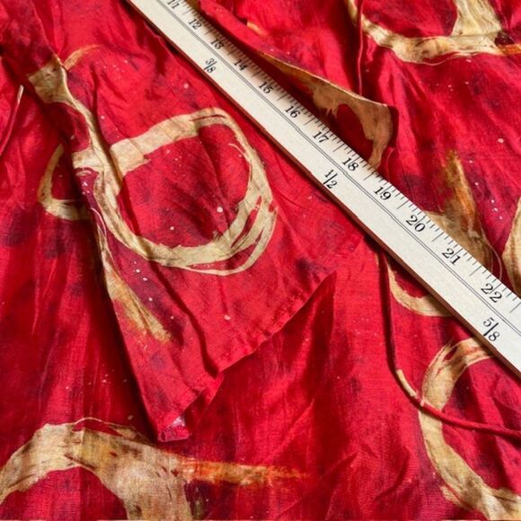 NWT APNY Apparel Women's Blouse Red with Gold Circles Bell Sleeve Tie Front S - Picture 9 of 10